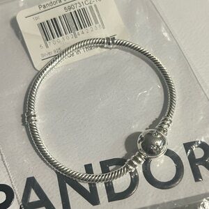 Pandora Disney Sparkling Mickey Mouse Clasp Snake Chain Bracelet #590731CZ 6.3”